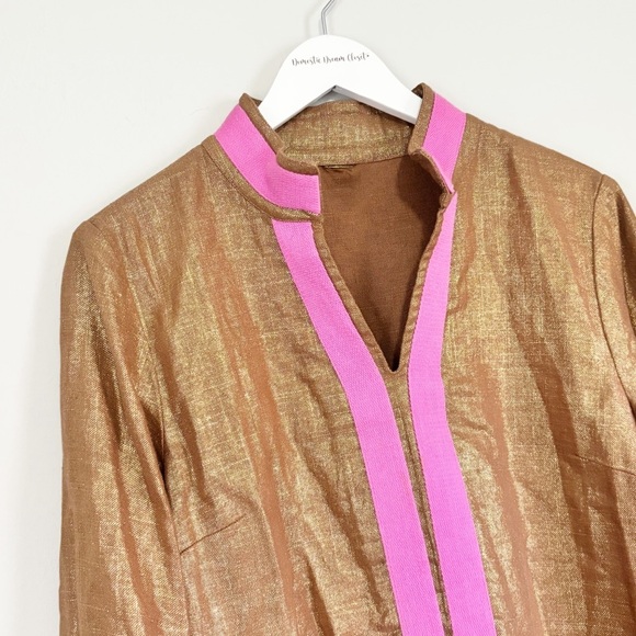 BOO GEMES Women’s Brown Gold Pink Linen Blend Lagenlook Tunic Dress Size Large - Picture 2 of 7
